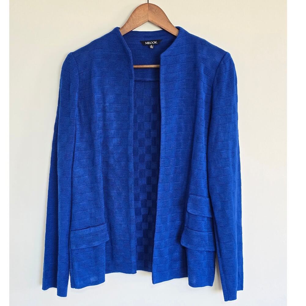Misook Cobalt Blue Textured Knit Open Front Jacket Blazer Size M